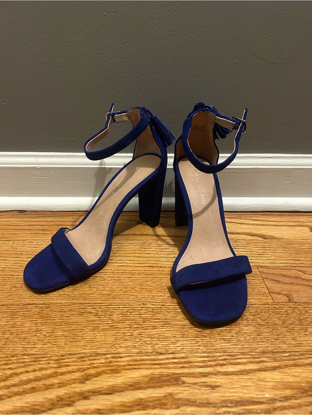 Maiden Lane royal blue suede ankle-strap block heels very good condition size 6